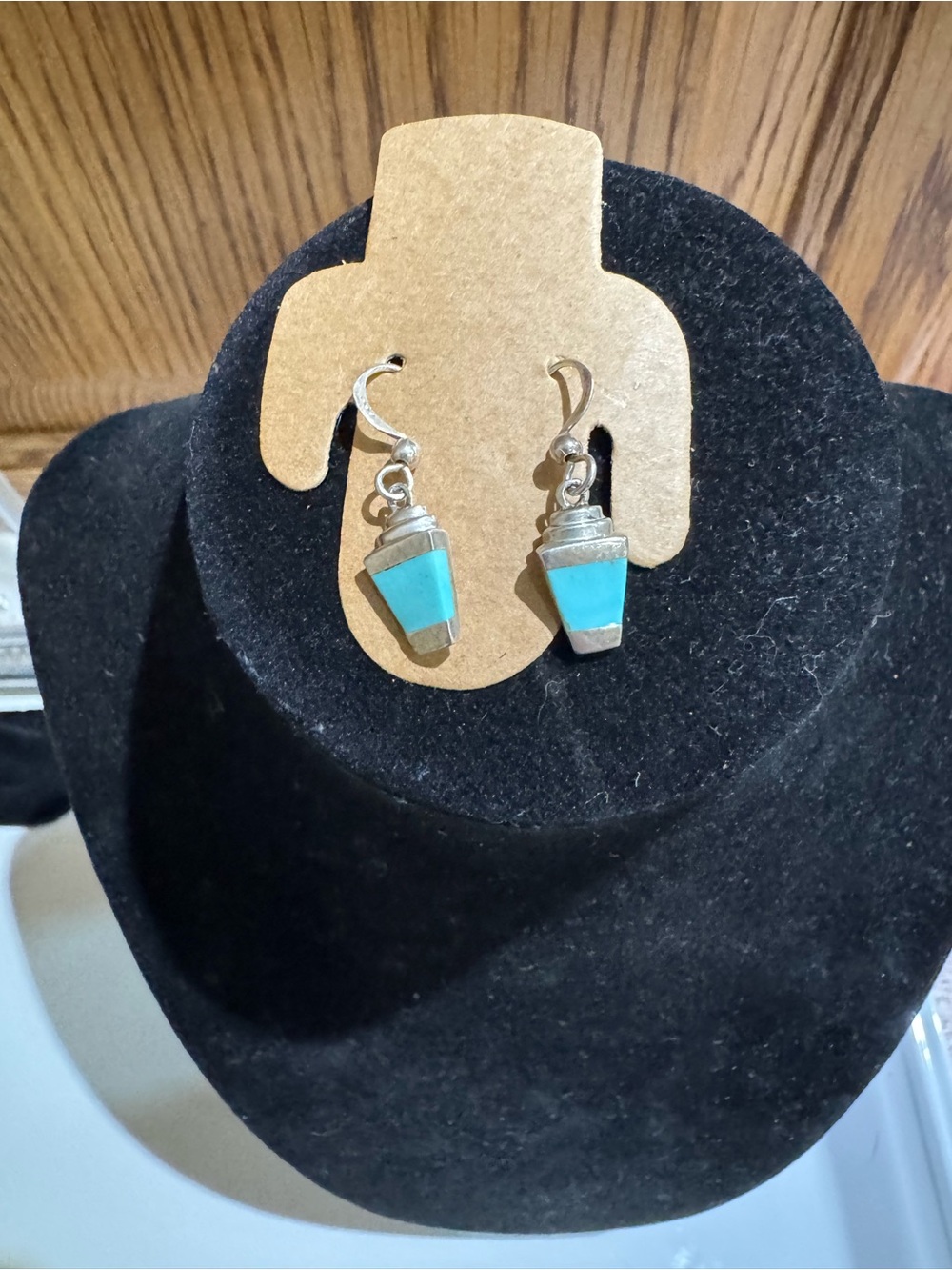Romak 925 Sterling Silver Turquoise Inlay Dangle Earrings